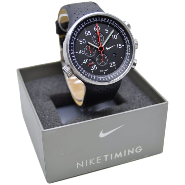 Nike Heritage Alarm Chrono Black Leather Watch WC0054-001